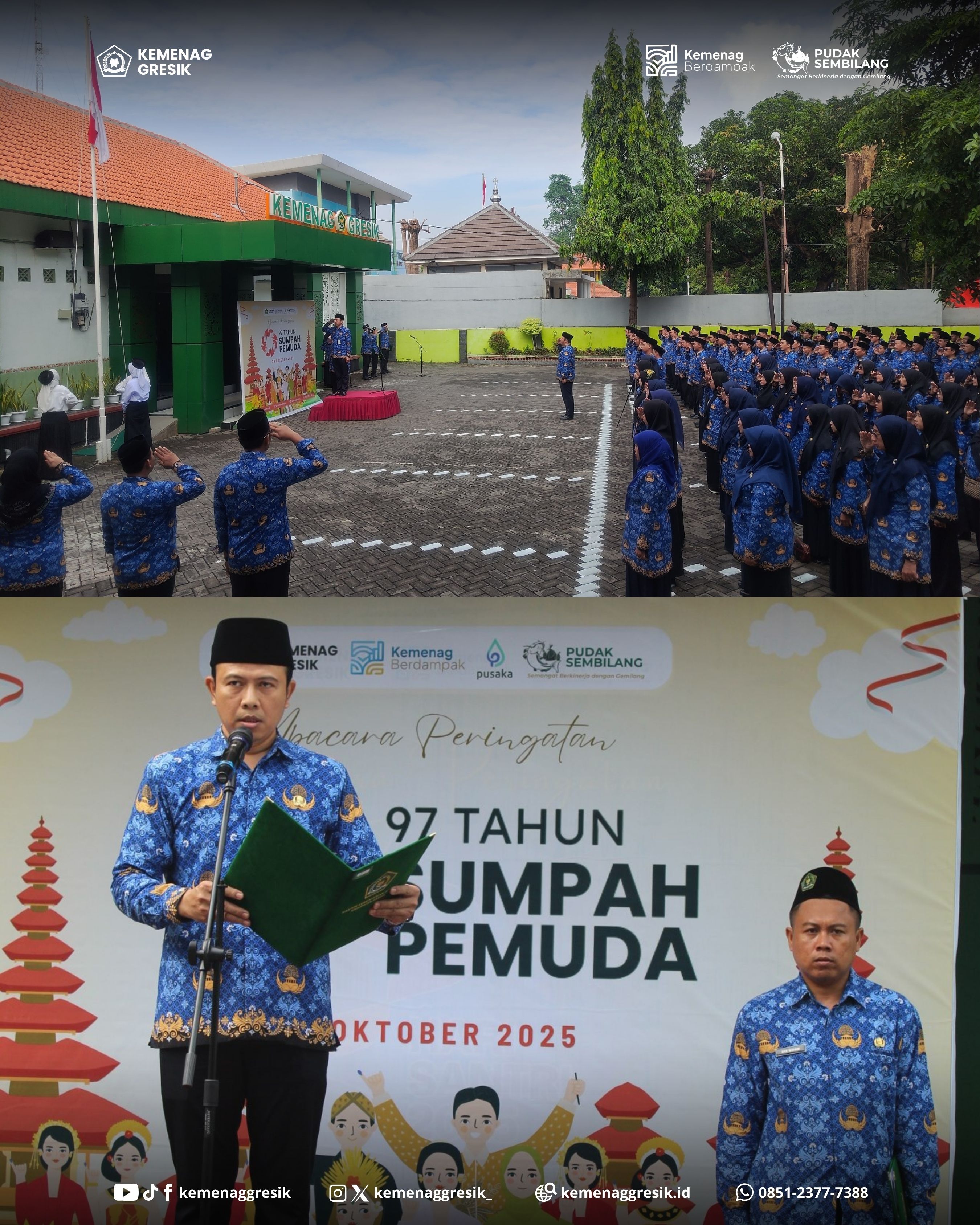 Kemenag Gresik Gelar Upacara Hari Sumpah Pemuda Ke-97, Dihadiri Ratusan ASN Kemeneg Gresik